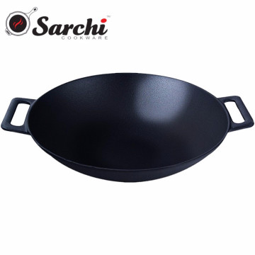 Wok concave peu profond en fonte, noir